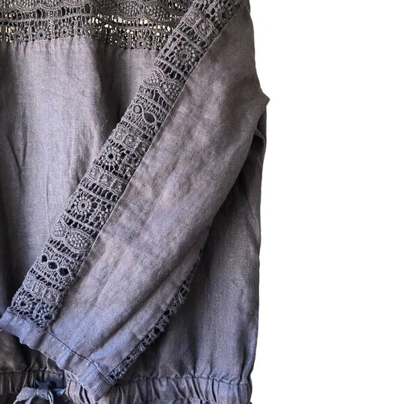 Lou and Grey Romper Womens 6 Black Linen Crochet Lace Elastic Drawstring Waist - Picture 5 of 16